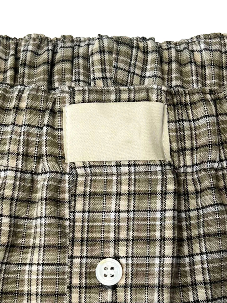 Women’s Y2K Retro Cleanfit Plaid Print Elastic Low Waist Button Front Aesthetic Loungewear Loose Shorts Boxers Streetwear
