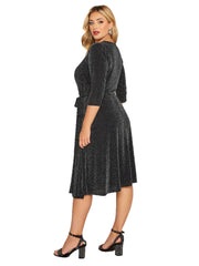 Plus Size Elegant Spring Autumn Wrap Dress Women Long Sleeve Black