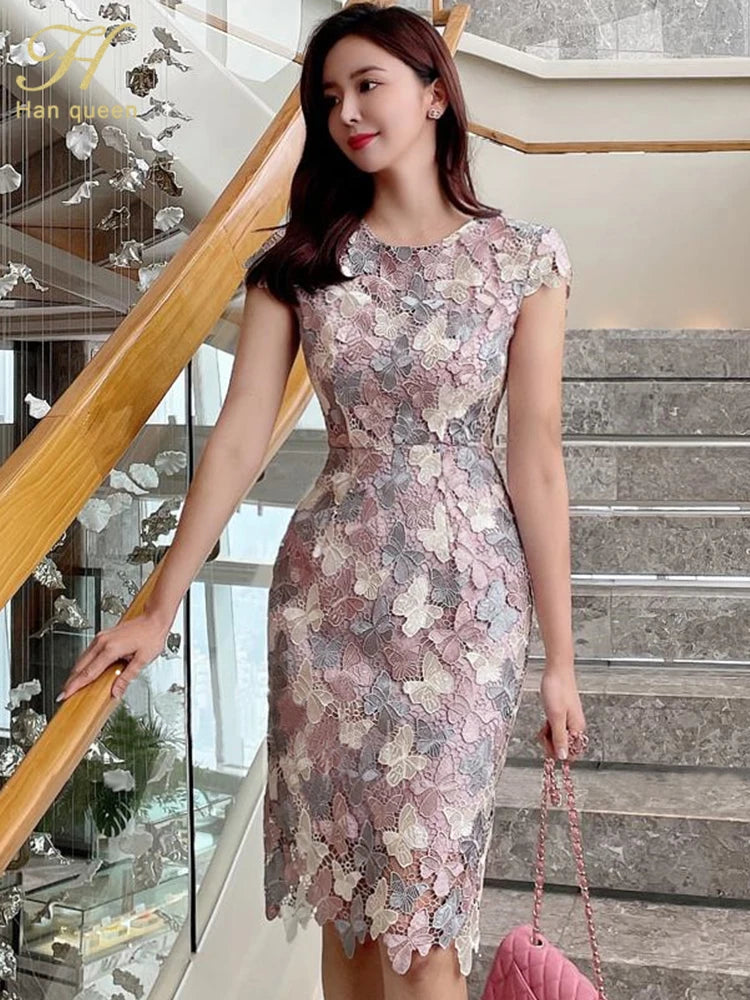 Evening wear Dresses: Elegant Chic Lace Dresses Women Retro Dress