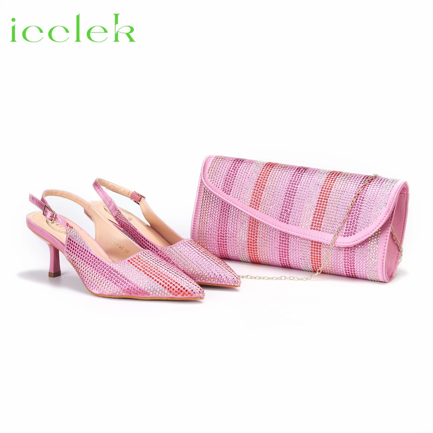 2023 Pink Color New Fashionable Low Heels Pointed Toe Ladies Shoes Matching Bag Set For Women Wedding Party