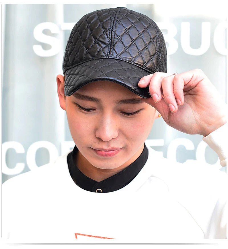 2026  Spring Genuine Sheepskin Leather 55-61CM Black Baseball Caps For Man Casual Street Gf Gorras Dad Hat