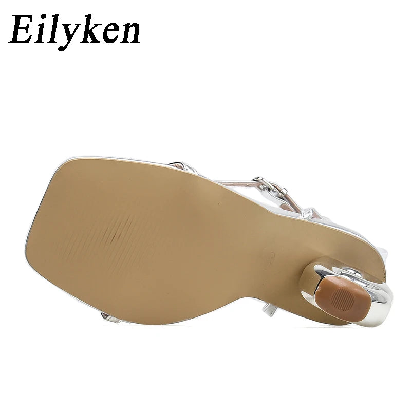 Eilyken Sexy Ankle Buckle Strap Sandals Women Summer Design Fretwork Heels Banquet Fashion Open Toe Club Stripper Ladies Shoes