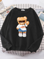 A Young Teddy Bear Girl Full Of Vitality Cute Hoodie Women Street Fleece Hoody