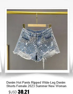 High Waist Tassel Broken Denim Shorts Women Summer Korean Version Raw Edge Wide Leg Loose Plus Size Jean Shorts Female