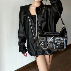 Y2k Womens Shoulder Bag Harajuku Fashion Gothic Casual Black Chains