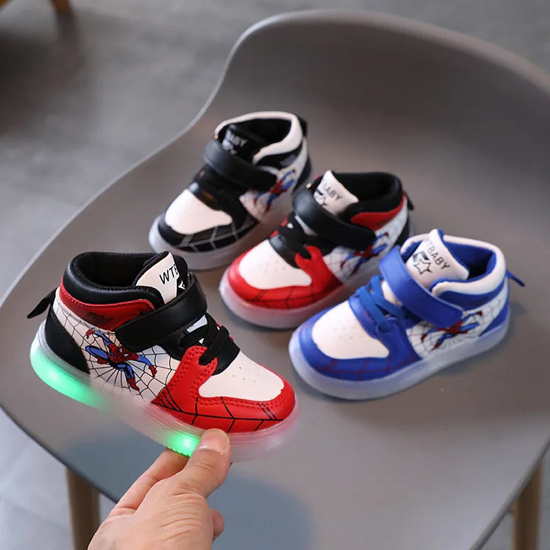 Spiderman LED Light Disney Kids Shoes Boys and Girls Light Kids Light Kids Sports Shoes