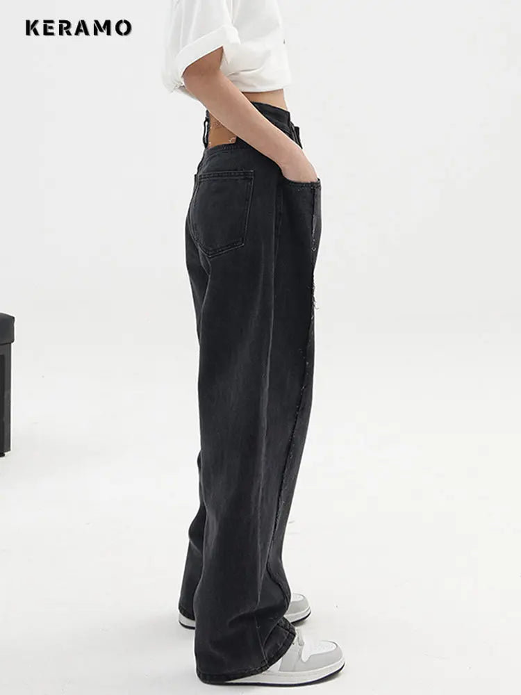 Women Baggy  Long Jeans Harajuku Black Wide Leg Trousers Streetwear
