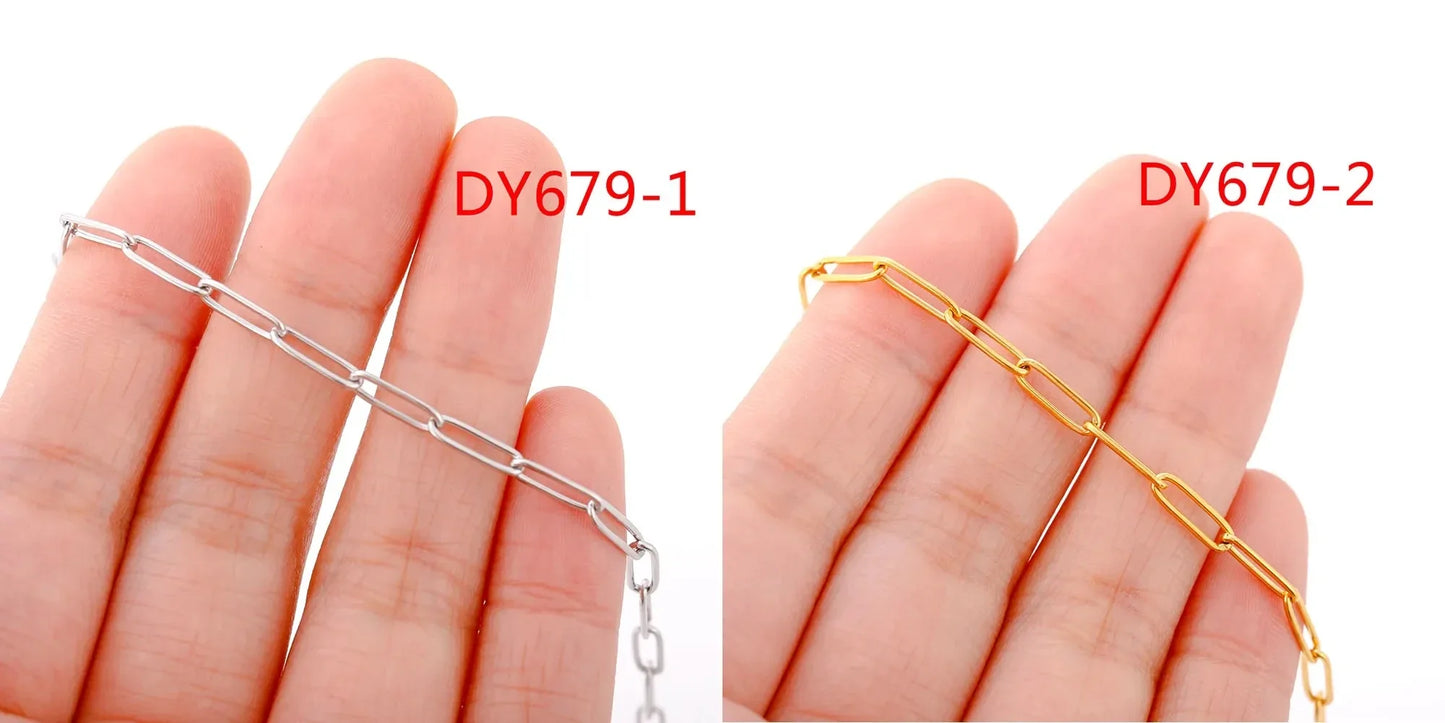 5Pcs/Lot Stainless Steel Bead Rope Link/Cuban/Paperclip Links Snake Chain Necklace Diy Women Jewelry 18K Gold Color Neck Chains