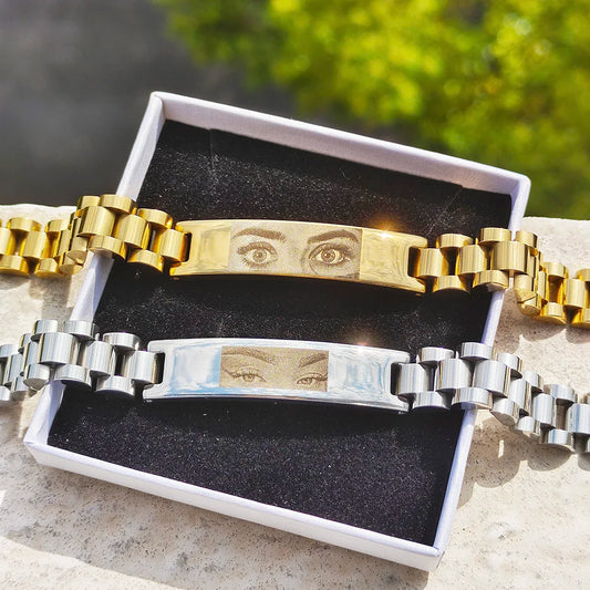 2025 Custom Eye Photo Couple Bracelet Stainless Steel Personalized Romantic Anniversary Wedding Valentine Gift Memory Jewelry