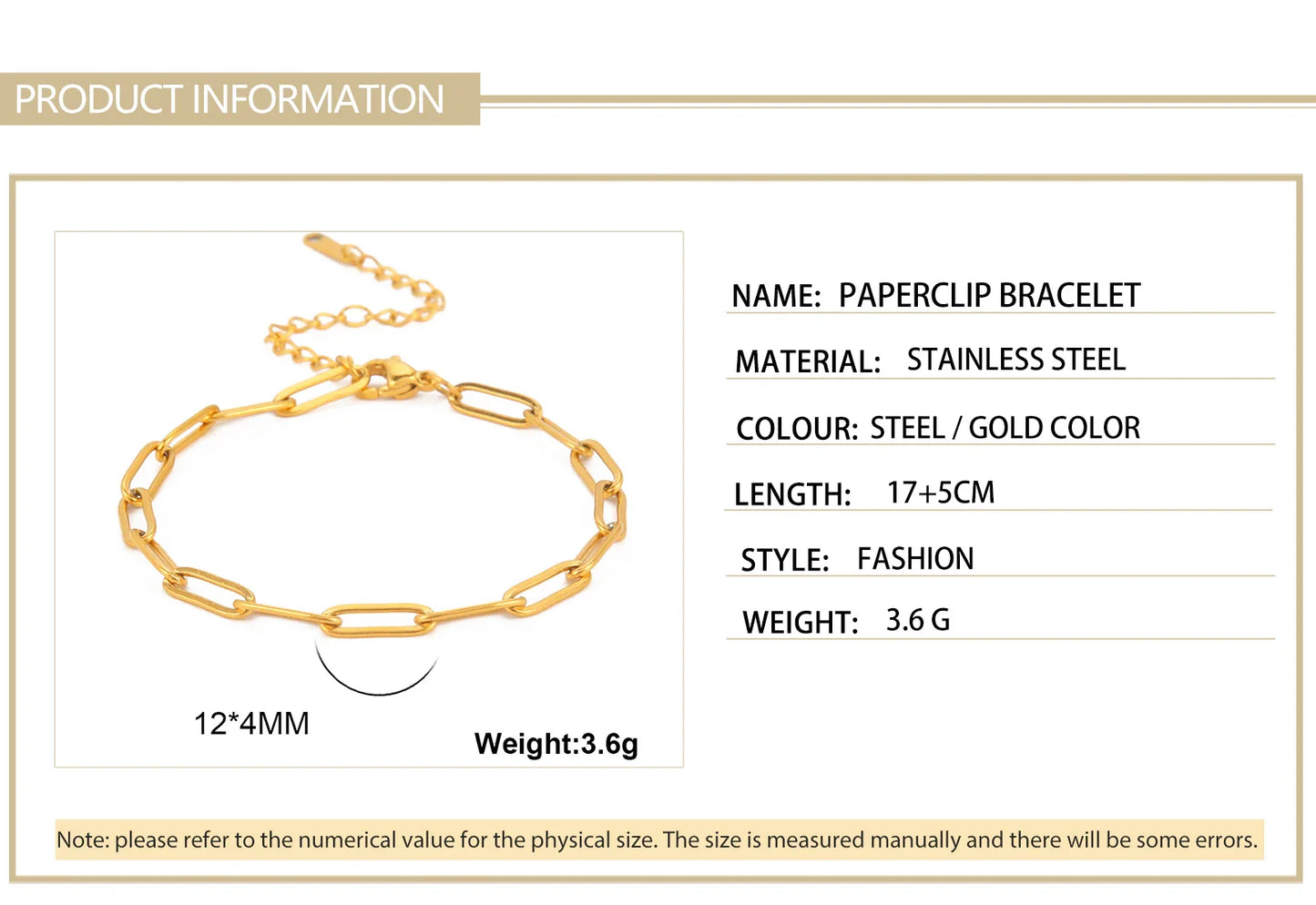 Skyrim Friendship Paperclip Link Chain Men Women Girls Stainless Steel Gold Color Bracelets Minimalist Jewelry Valentine Gift