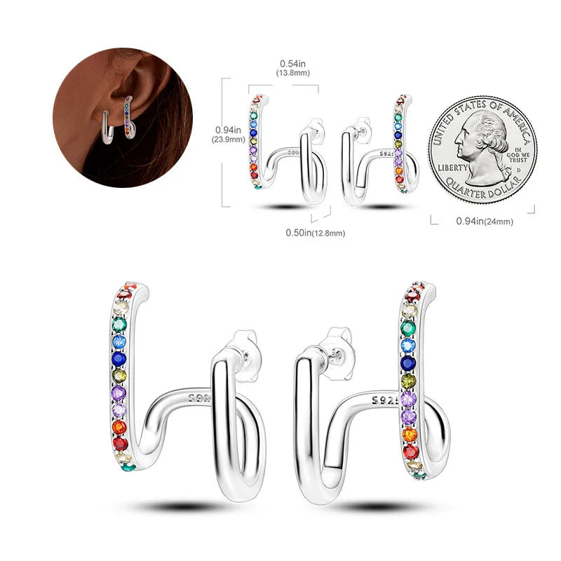 925 Silver Charms Plata De Ley 925 Jewelry Women Fashion Cute Tiny Clear Crystal CZ Stud Earrings Star Starfish Dolphin Earrings