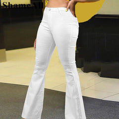 Plus Size Loose Comfortabl White Flare Jeans 3XL Streetwear Women High Waist Stretchy