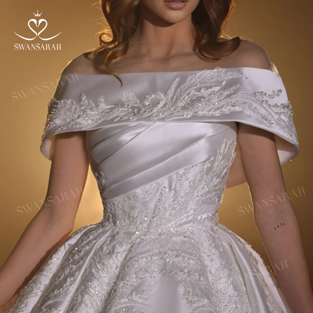 White Bridesmaid Dresses: Wedding Dress Luxury Beaded Satin A-Line Bride Gown