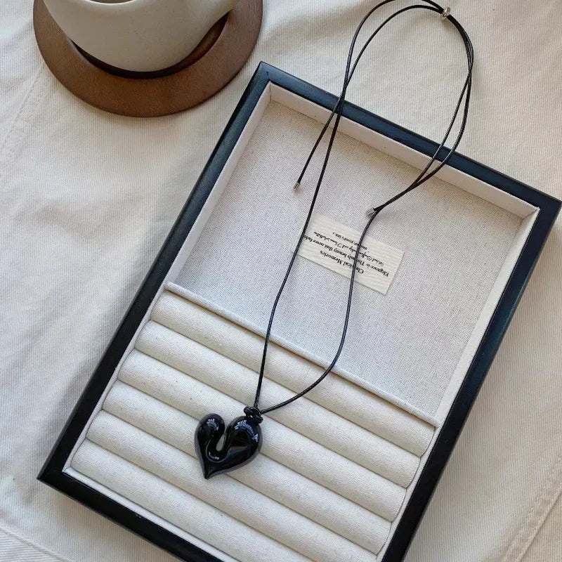 LATS New Heart Pendant Necklace for Women Men 85CM Adjustable Pull-out Sweater Chain Fashion Jewelry Accessory Gift