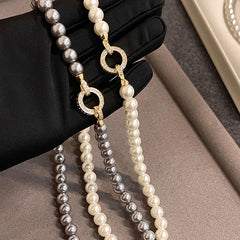 French Elegant Micro Set Zircon Round Buckle Imitation Pearl Beaded Necklace