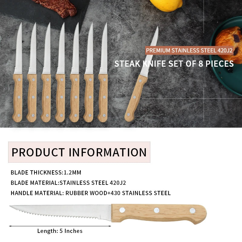 4/6/8pcs Kitchen Steak Knife Set Durable Stainless Steel 5 Inch Steak Knives Highly