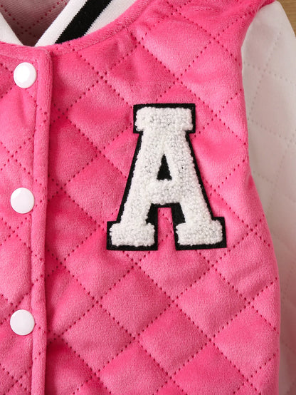 Girls' fashion color contrast letter-embroidered chapter baseball jacket
