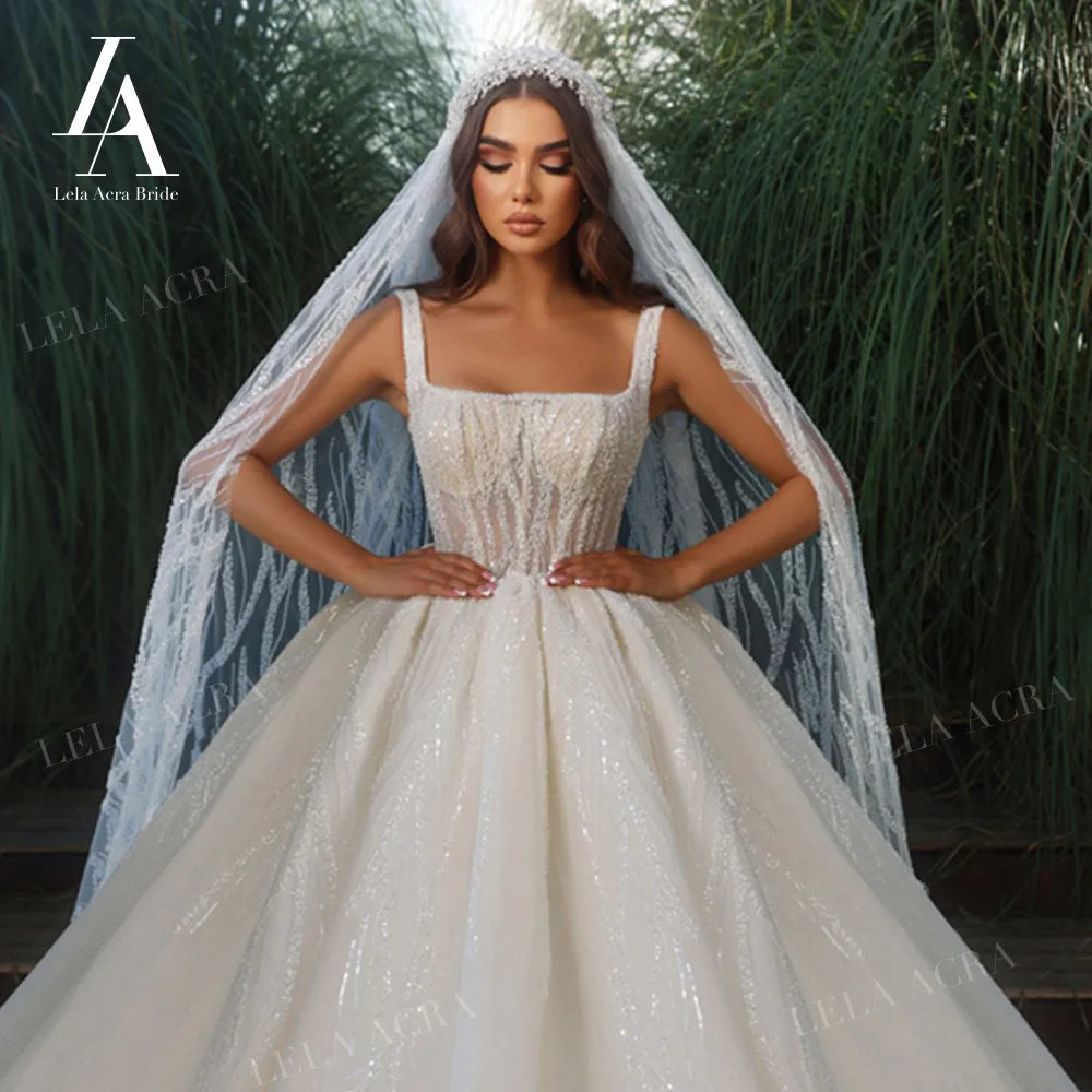 White Bridesmaid Dresses: Wedding Dress Gorgeous Square Collar Beading Ball Gown