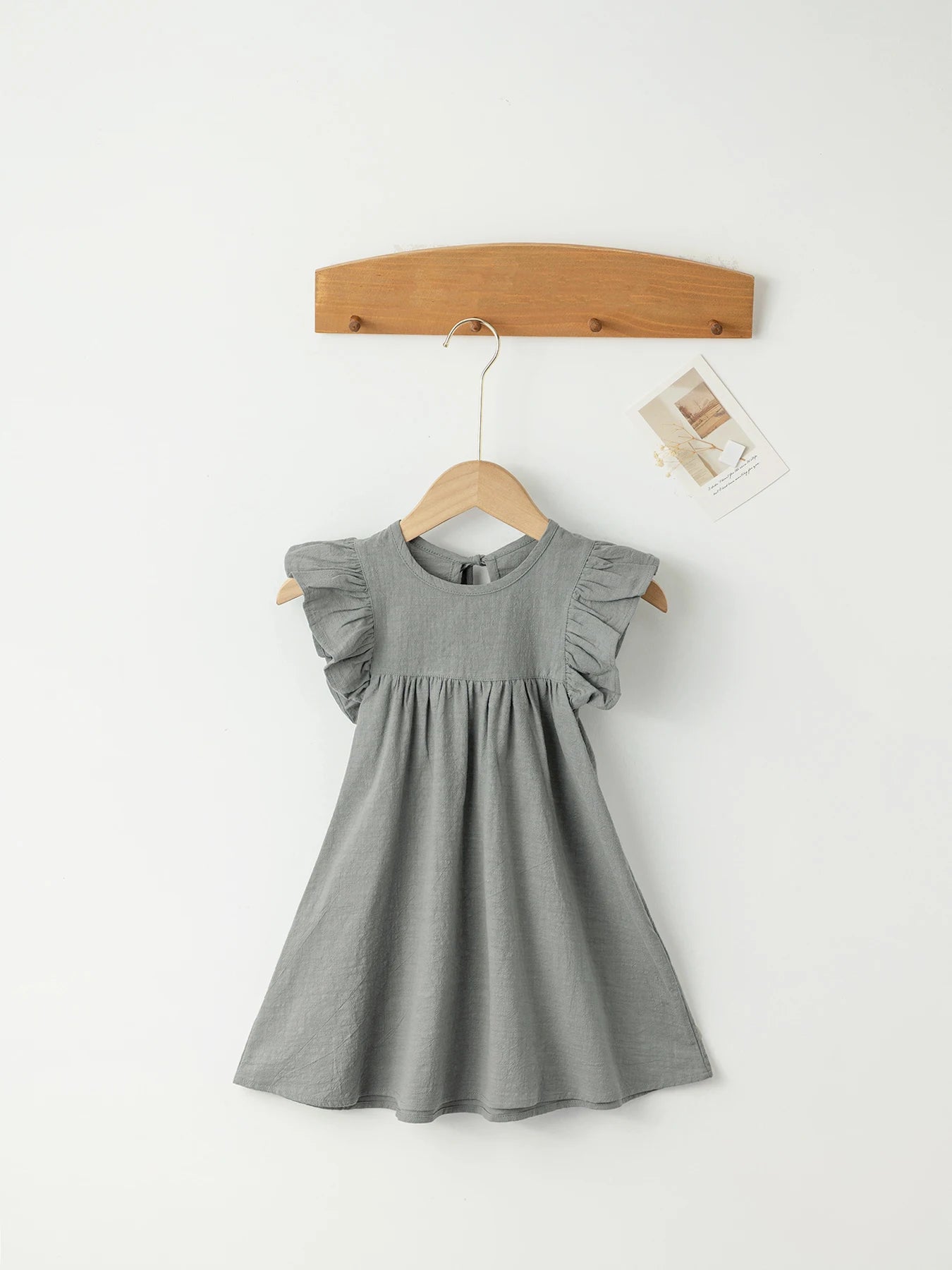 Baby Girls' Flying Sleeve Dress Tie-back Overall Dress Cotton Kids Casual Clothes