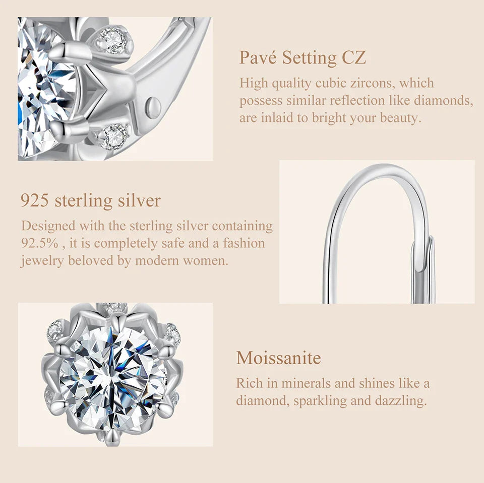 BAMOER Platinum Plated Moissanite Flower Earrings for Women, Round Cut Lab Diamond 925 Sterling Silver Hypoallergenic Earrings