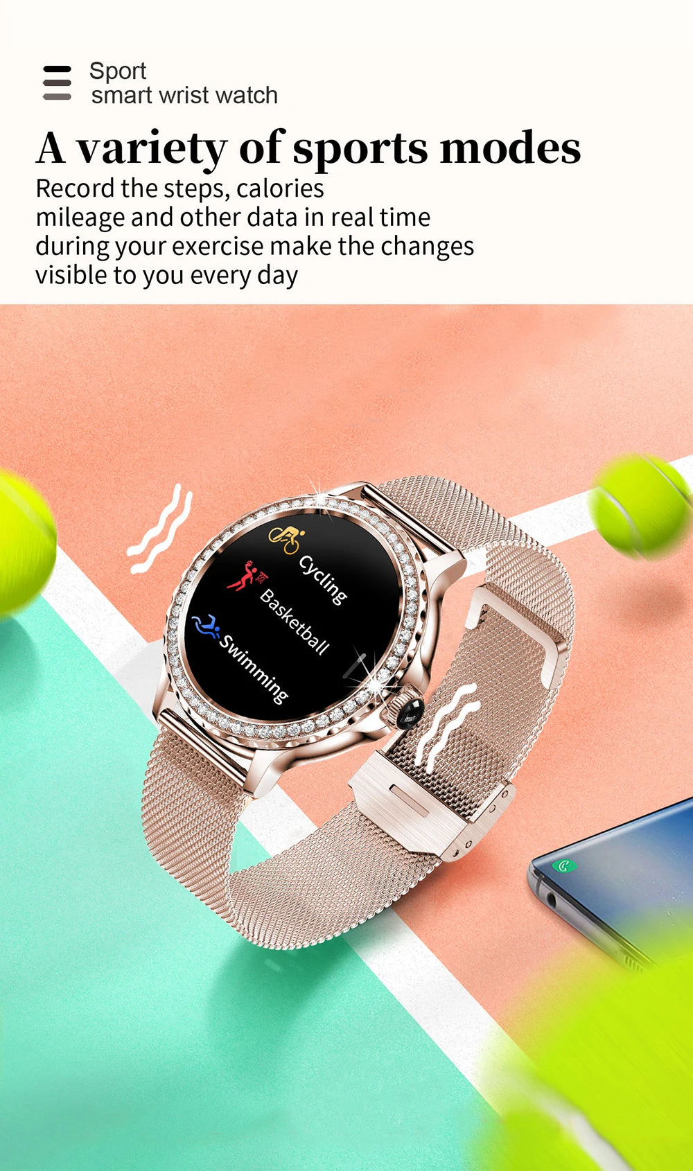 MEVADEN Rose Gold Smart Watch Bluetooth Call Lady 100+ Sports Mode Fitness Health Monitor Women Smartwatch for IOS Android NX19