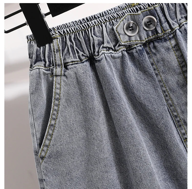 Plus Size Shorts For Women 2024 Summer New Arrivals High Elastic Waist Crimping Wide Leg Loose Streetwear Blue Jeans Shorts