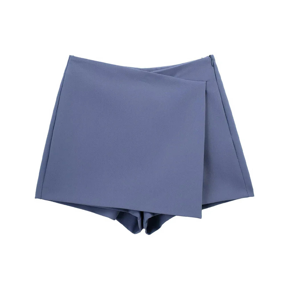 Women Fashion Pareo Style Asymmetric Shorts Skirts Vintage High Waist Side Zipper Female Skort Mujer