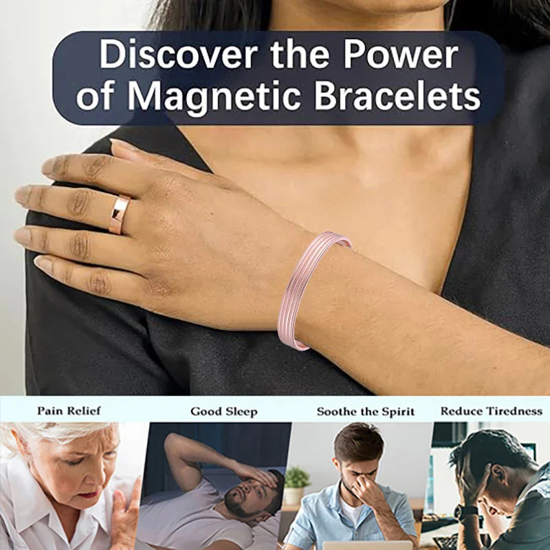 Pure Copper Bracelets for Men Women Rose Gold Color Adjustable Cuff Bangles Arthritis Health Big Magnets Jewelry