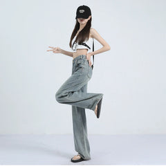 Summer Soft Lyocell Fabric Woman Jeans Thin Loose Wide Leg Straight High Waisted Pant