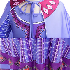 Wish Princess Dress Girls Asha Cosplay Outfits Purple Print Elastic Frocks Kids Long