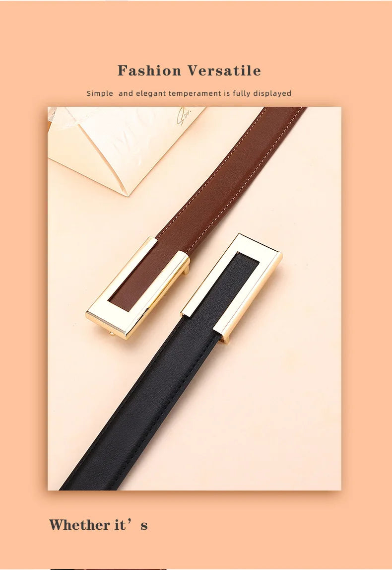 Genuine leather belt for women; cowhide fashion waist belt; versatile smooth buckle; 2025 dress decoration belt for