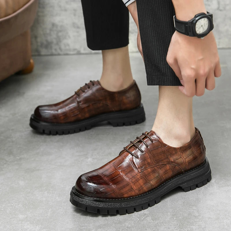 Men Thick Bottom Oxfords Fashion Office Leather Shoes Classic Business Shoes Luxury Designer Shoes Male Formal Crocodile Shoes