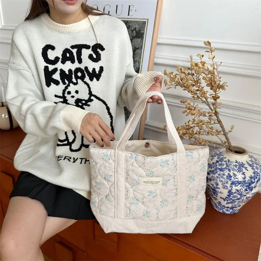 Sweet Floral Women's Bento Handbags Retro Patchwork Ladies Tote Shoulder Bag