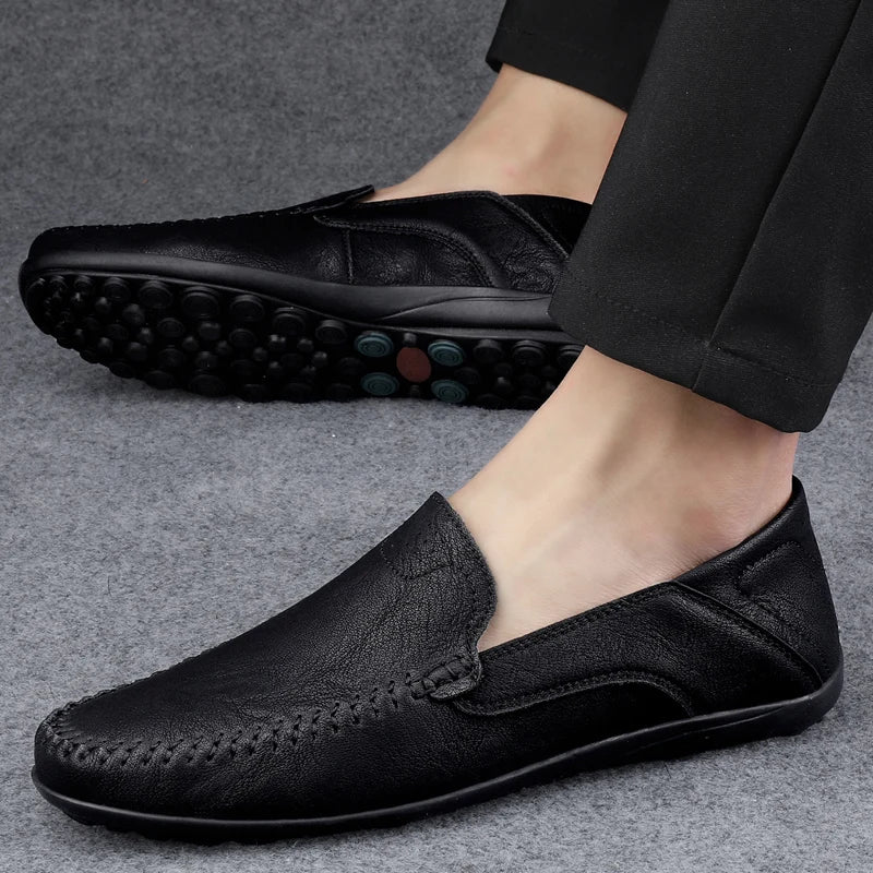 Genuine Leather Men Shoes Casual Formal Mens Loafers Moccasins Luxury Brand Italian Breathable Slip on Male Boat Shoe Size 46 47