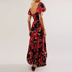 Evening wear Dresses: Women's Short Puff Sleeve Long Dress