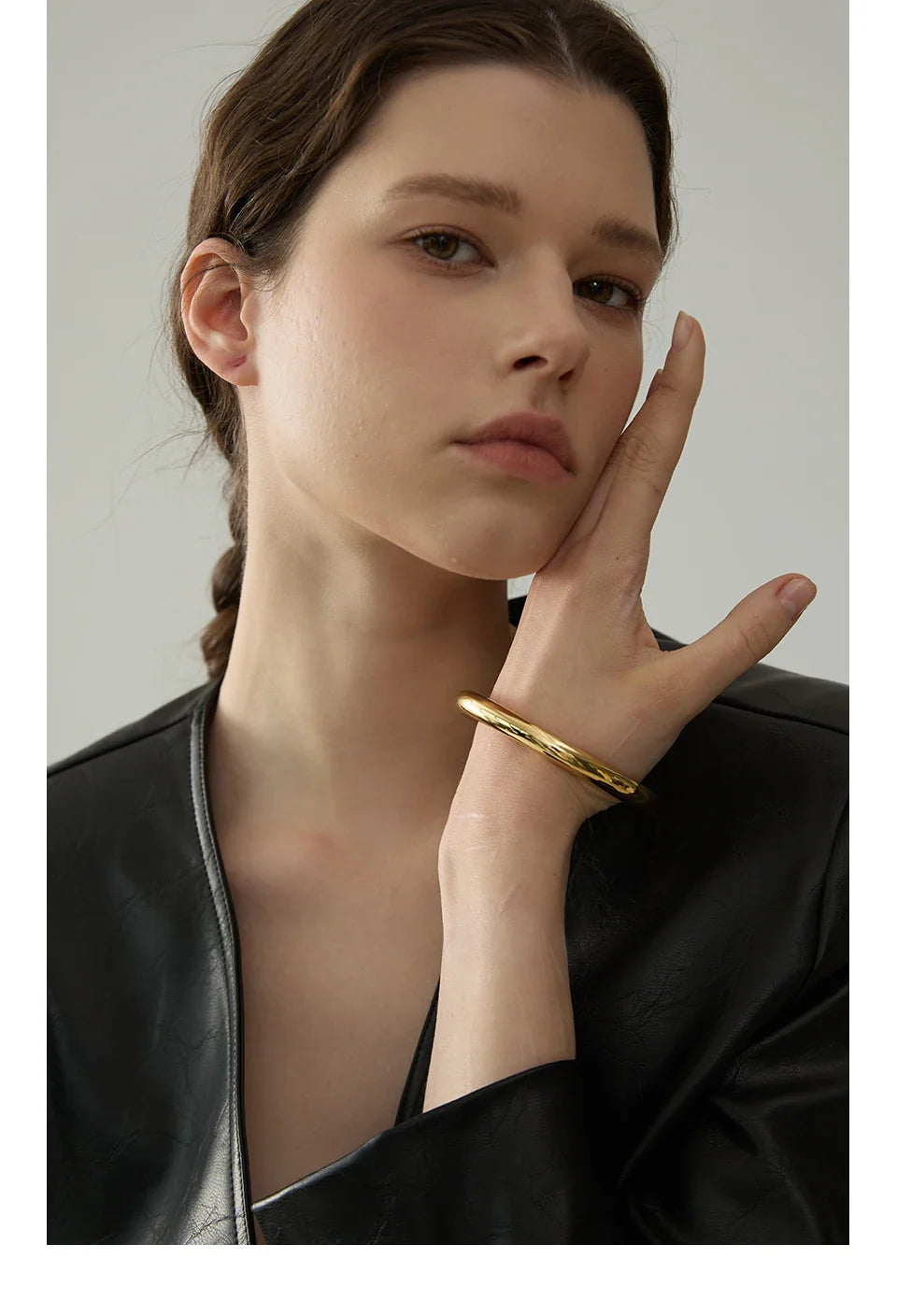 Yhpup 65mm Polished Textured Waterproof Stainless Steel Big Bracelet Bangle Statement Glossy Minimalist Jewelry High Quality