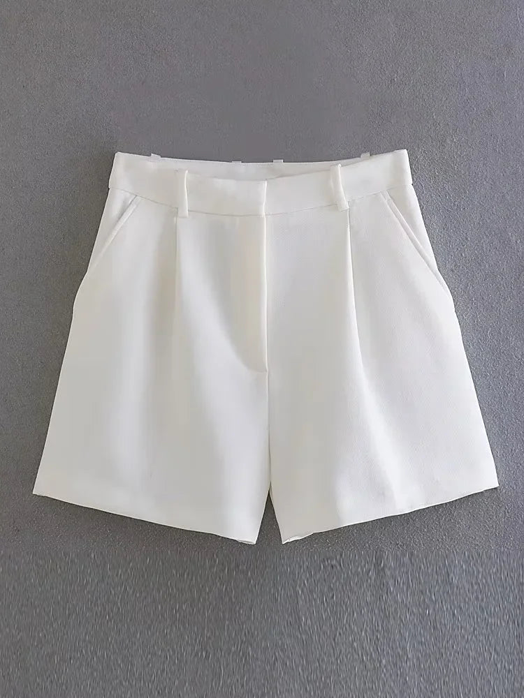 HXAO Female Shorts Black Pink Shorts Woman Summer 2024 Pleated Baggy White Shorts For Women Casual High Waist Short Pants