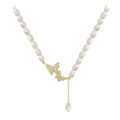 Fashion Women Vintage Butterfly Pearl Necklace Women's Pendant Collar Chain