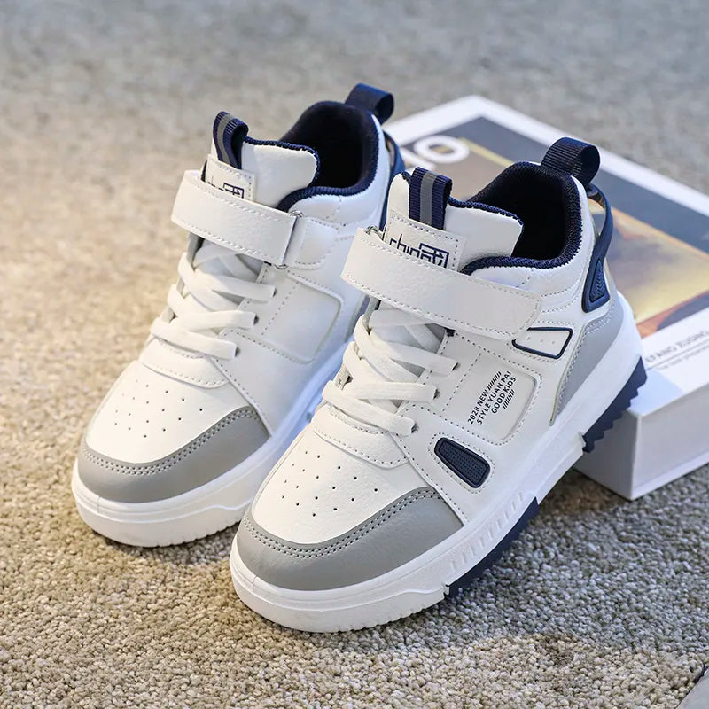 Fashion Kids Sneakers Casual Shoes Boys High Top Leather Waterproof Board Shoe