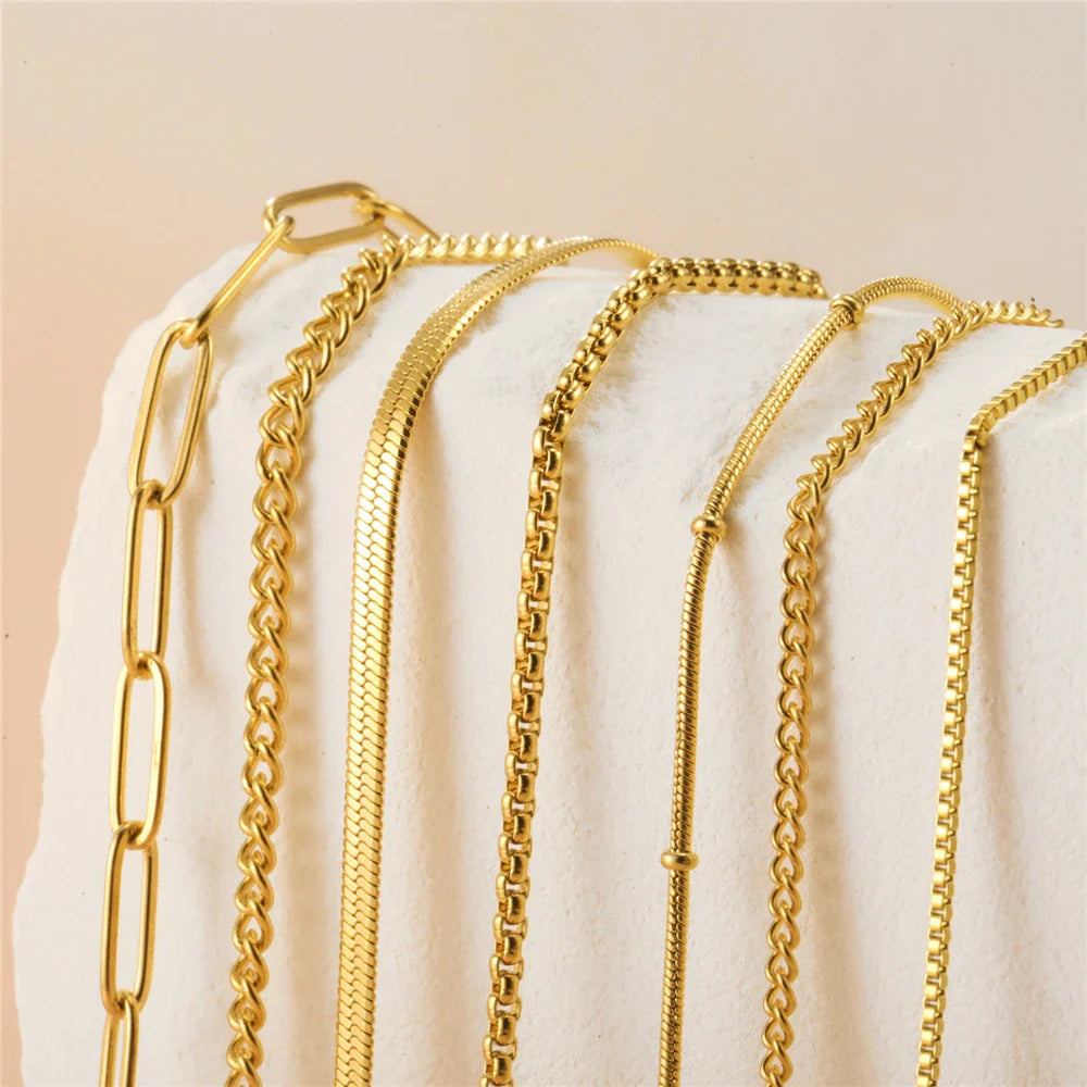 Skyrim Stainless Steel Gold Color Chain Necklace Women Minimalist Cuban Paperclip Twisted Snake Chain Fashion Jewelry Wholesale