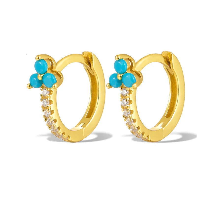 WANTME 925 Sterling Silver Romantic Color Zircon Three-petal Flower Stud Earrings for Women Fashion Huggies Piercing Jewelry