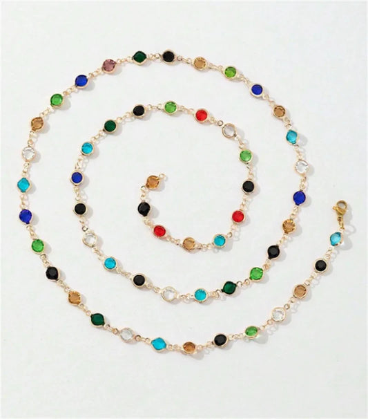 Bohemian Colorful Glass Long Y-Shaped Necklace Metal Collarbone Chain Gold Silver Color Summer Holiday Party Body Jewelry Gifts