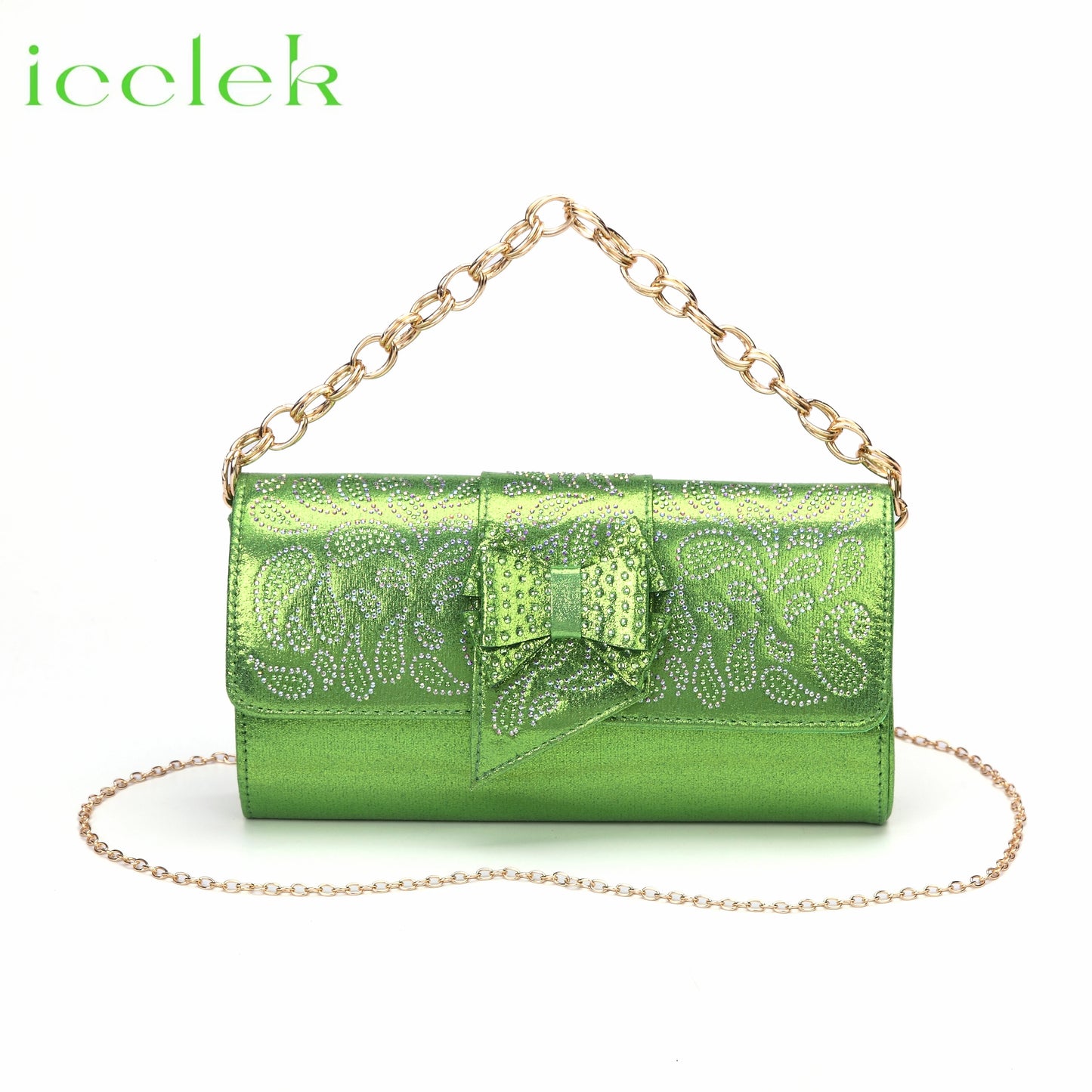 2023 New Arrival Shoes Matching Bag Set in Lemon Green Decorated with Crystal For Ladies Wedding Party