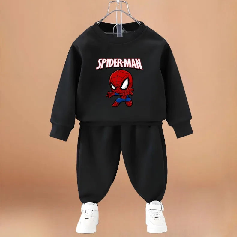 Disney Anime Spiderman Boys O Neck Hoodie Set Spring Fall Children's Pullover and Trousers 2pcs Suit Kids Casual Sportswear New