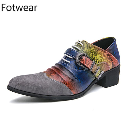 Pointed Toe Dress Shoes Men Fashion Oxfords Wedding Party High Heel Men Leather Shoes Big Size 46 45 Bohemian Style Formal Shoes