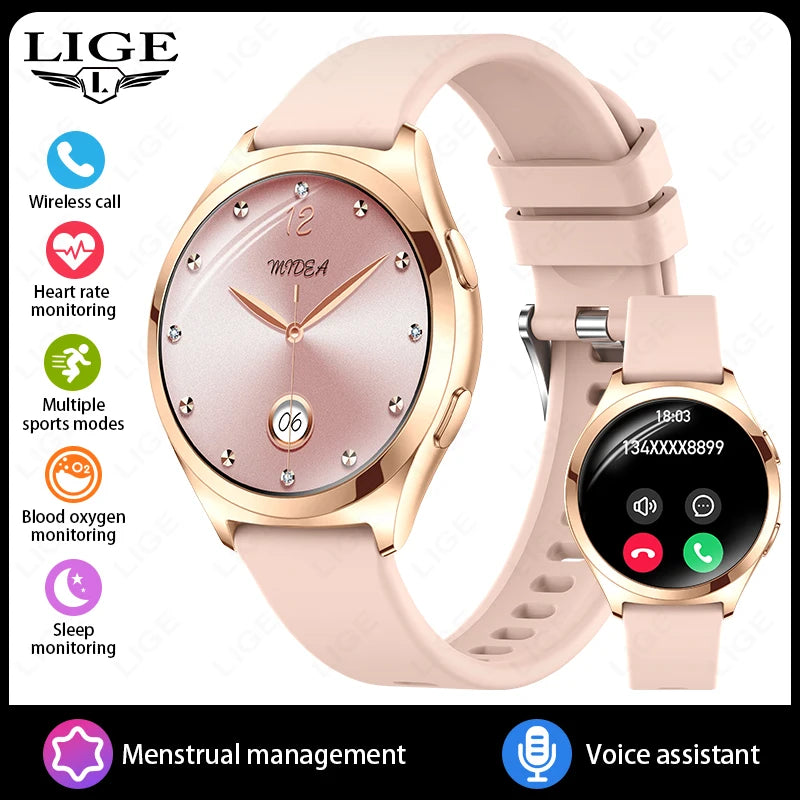 LIGE Luxury 1.27" HD Screen Smart Watch Women Waterproof Bluetooth Call Women’s Bracelet Sports Health Monitor Ladies Smartwatch