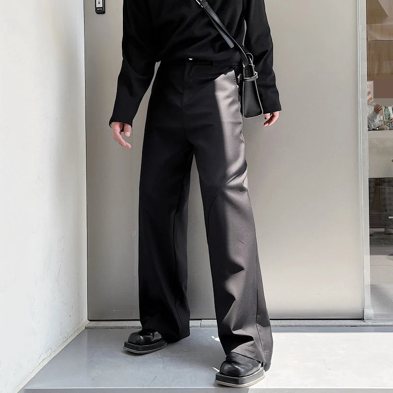 Wide Leg Solid Color Zipper Pocket Casual Men's Trousers Tide Temperament