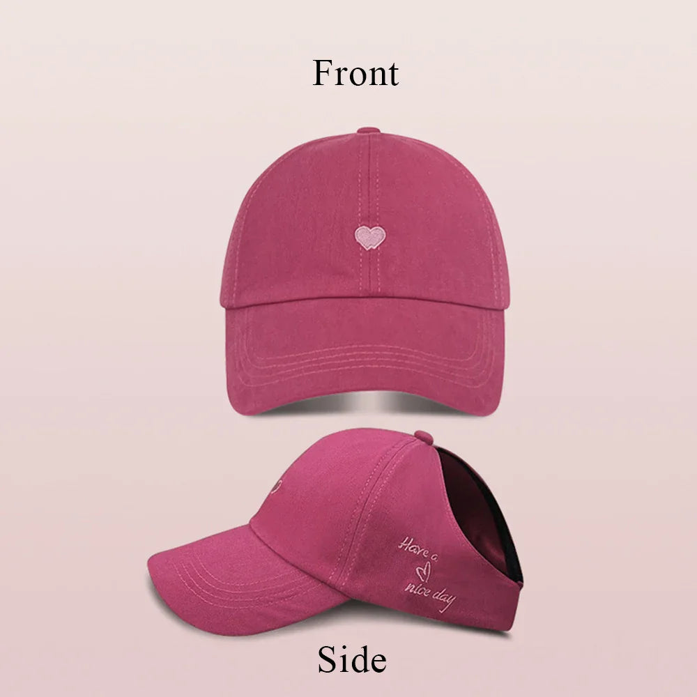 Kids Baseball Caps for Boys Girls Sun Hat Love Heart Hollow High Ponytail Caps Children Adjustable Baseball Caps for 4-12 Years
