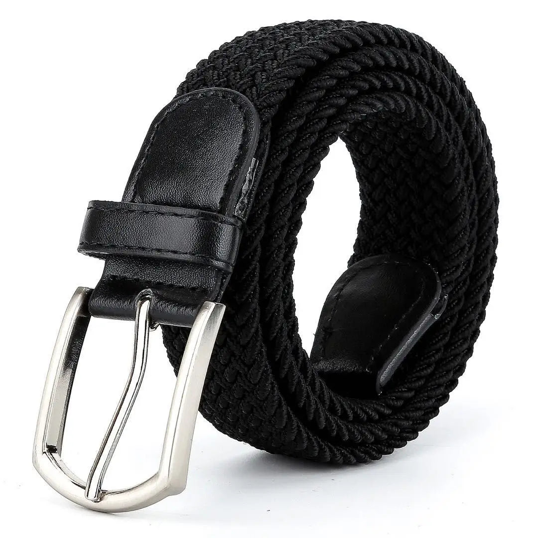 3.3cmX110cmX130cm  2024 High Quality New Men Elastic Braided Belt Casual Women Canvas Korean All match Pin Buckle White Black