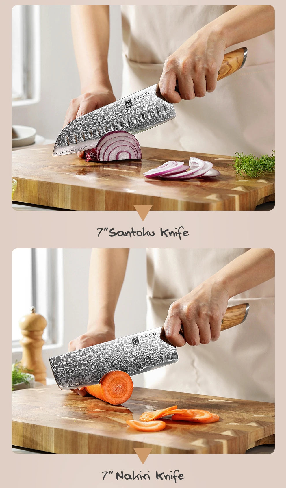 1-8pcs Kitchen Knife Set 73 Layers Custom Damascus Steel 15°±1 Per Side Steel Blade